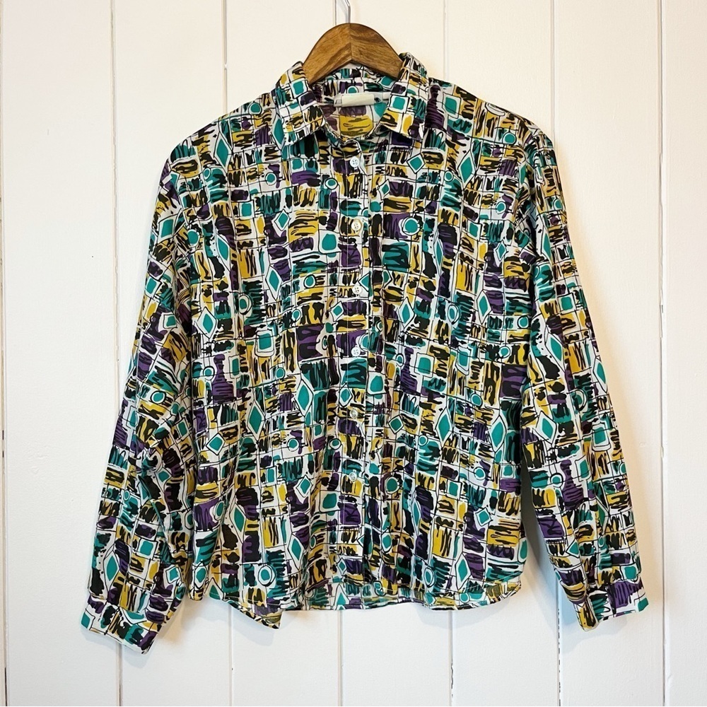 Vintage 80's Impromptu Abstract Print Button Down Shirt. Size 12.